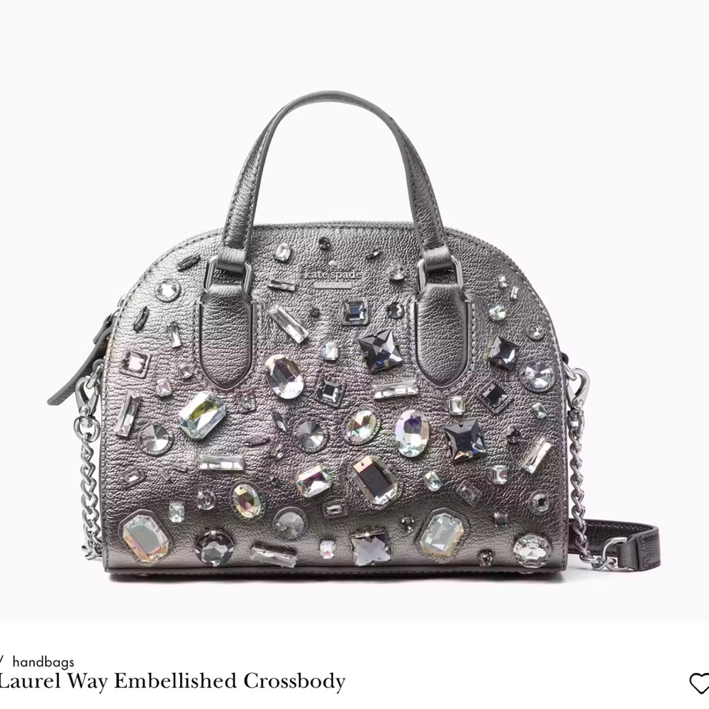 Kate Spade Reiley Laurel Way Embellished Crossbody. Fun Metal Grey.